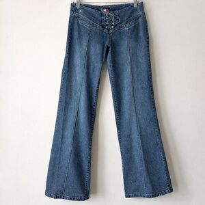 Tommy Hilfiger Y2K Denim Lace Up Jeans Flare Leg Corset Waist Tie Front Sz 8/29